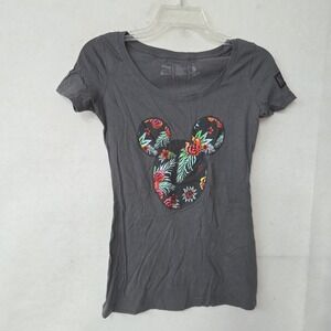 Disney Neff Mickey Mouse Floral Print Charcoal Gray‎ T Shirt Women's Small